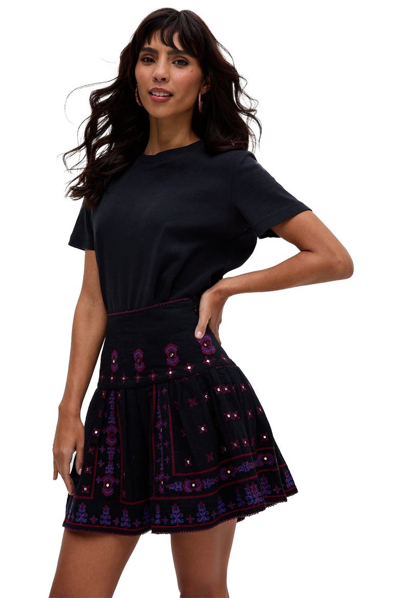 Issabel All Over Embroidered Mini Skirt, Alternate, color, Black