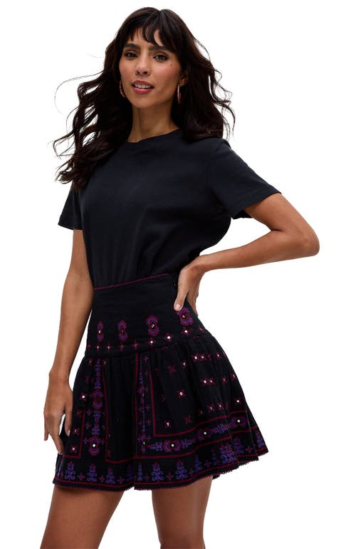 Raffya Issabel All Over Embroidered Mini Skirt In Black