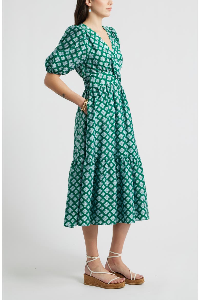 Twist Detail Allover Print Midi Dress, Alternate, color, GREEN- BLUE MILLIE TILE