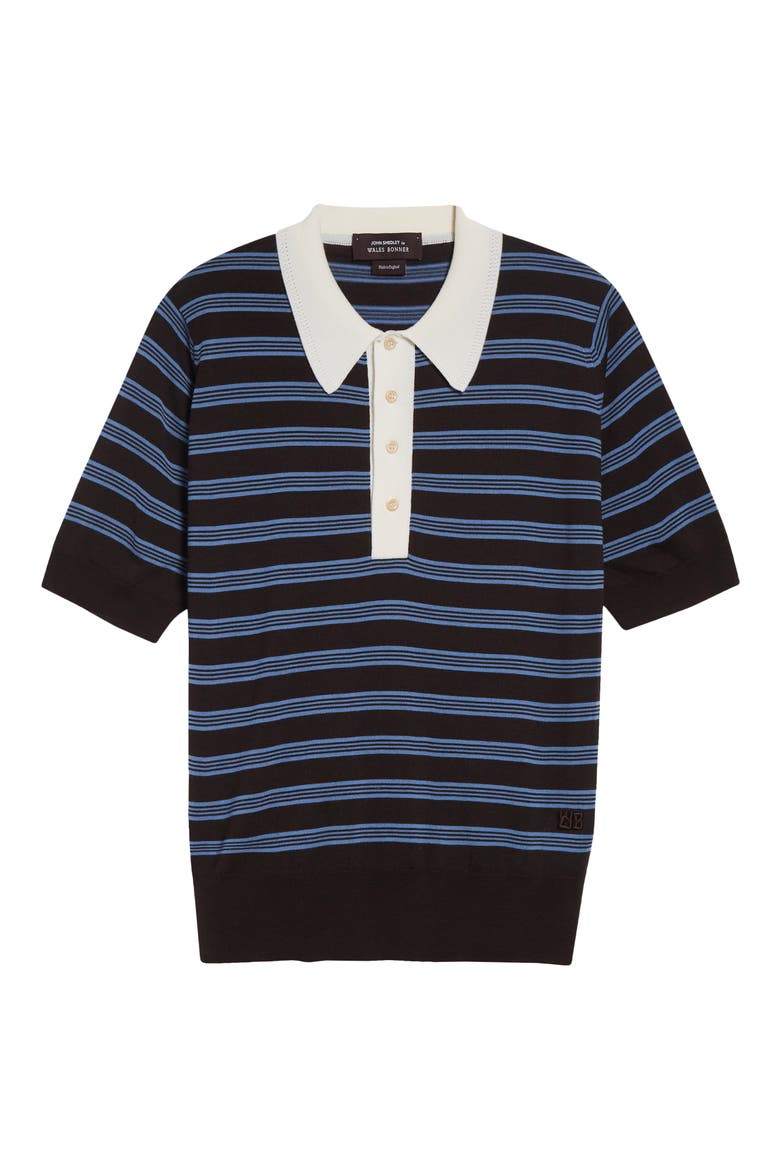 Breeze Stripe Polo Sweater, Alternate, color, DARK BROWN / BLUE / IVORY