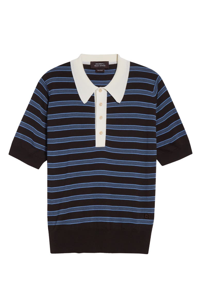 Wales Bonner Breeze Stripe Polo Sweater, Alternate, color, Dark Brown / Blue / Ivory