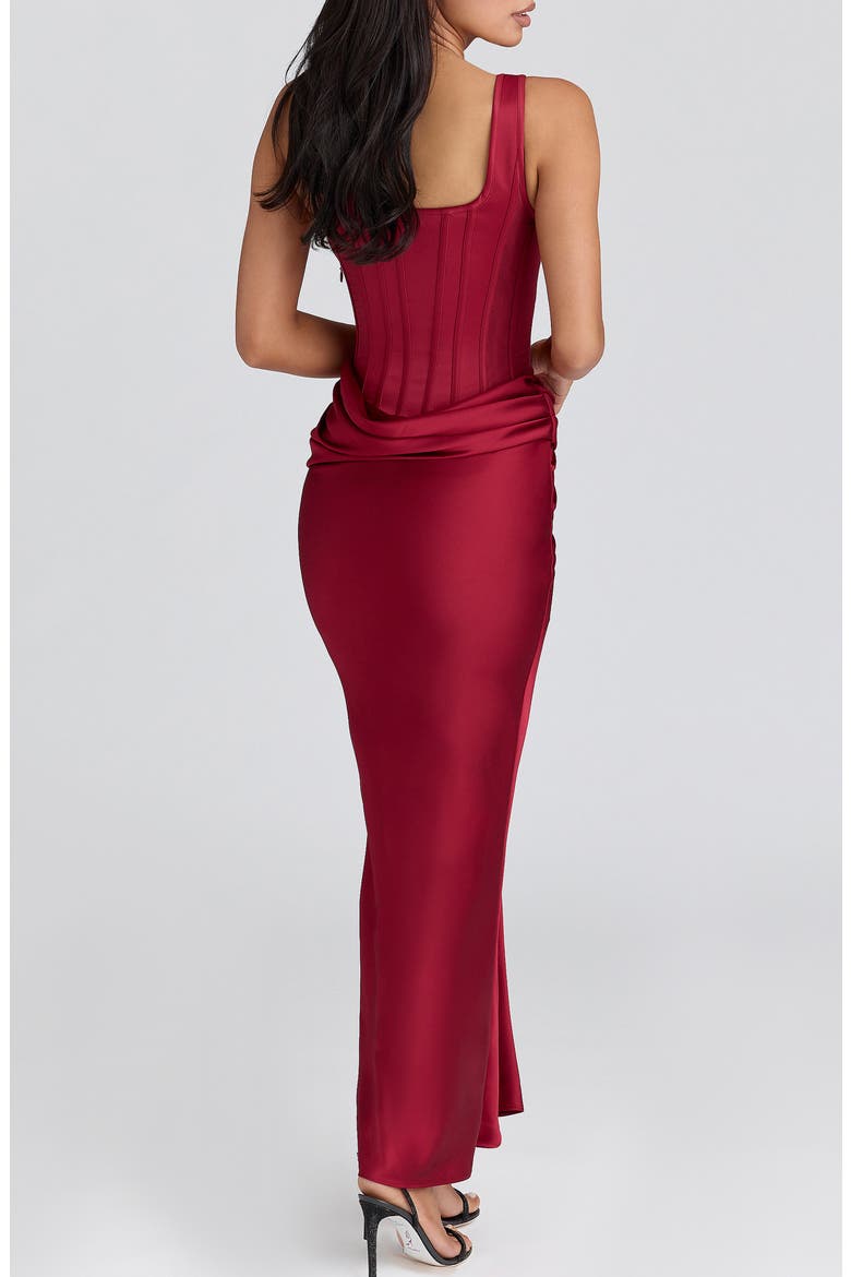 Kira Corset Bodice Satin Gown, Alternate, color, RED