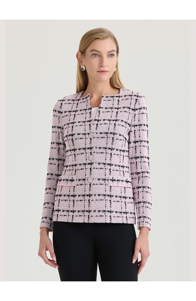 Misook Tailored Plaid Jacquard Knit Jacket, Main, color, Cherry Blossom/White/Black