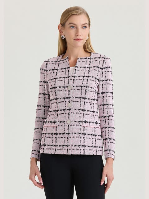 Tailored Plaid Jacquard Knit Jacket