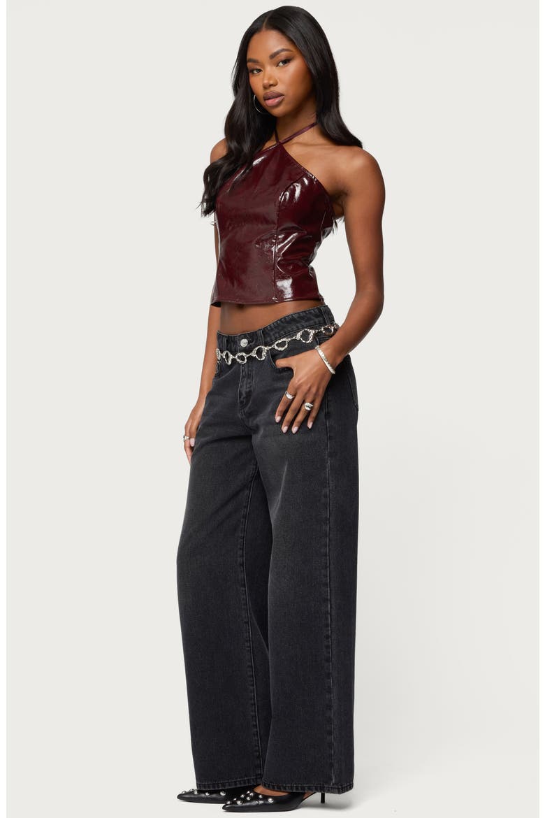 Hailie Faux Leather Halter Crop Top, Alternate, color, BURGUNDY