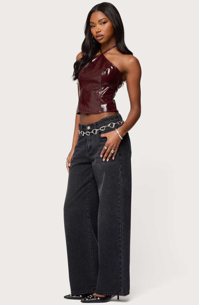 EDIKTED Hailie Faux Leather Halter Crop Top, Alternate, color,