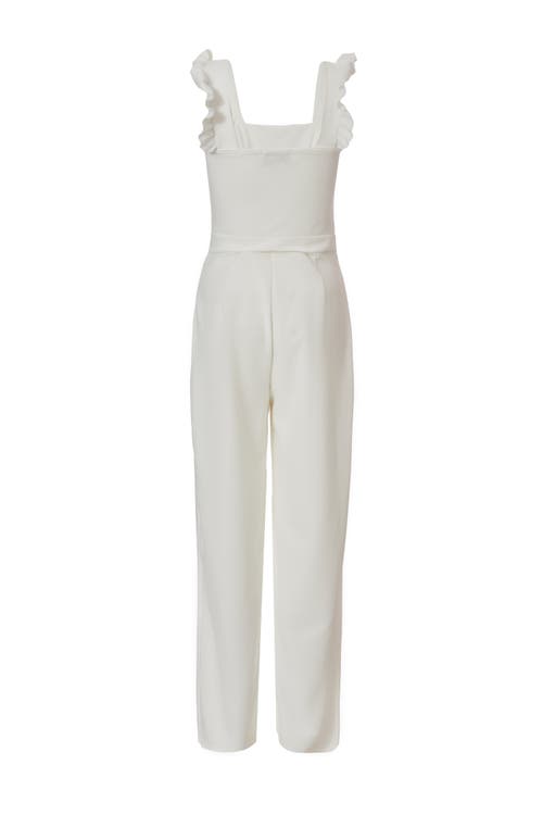 Quiz Scuba Crepe Chain Front Frill Jumpsuit In White