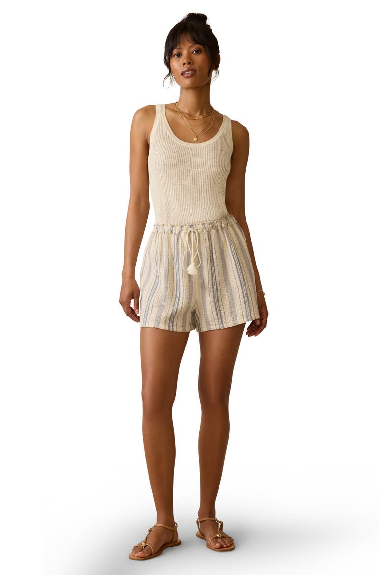 Dune Organic Cotton Gauze Drawstring Shorts, Alternate, color, AQUA SEA STRIPE