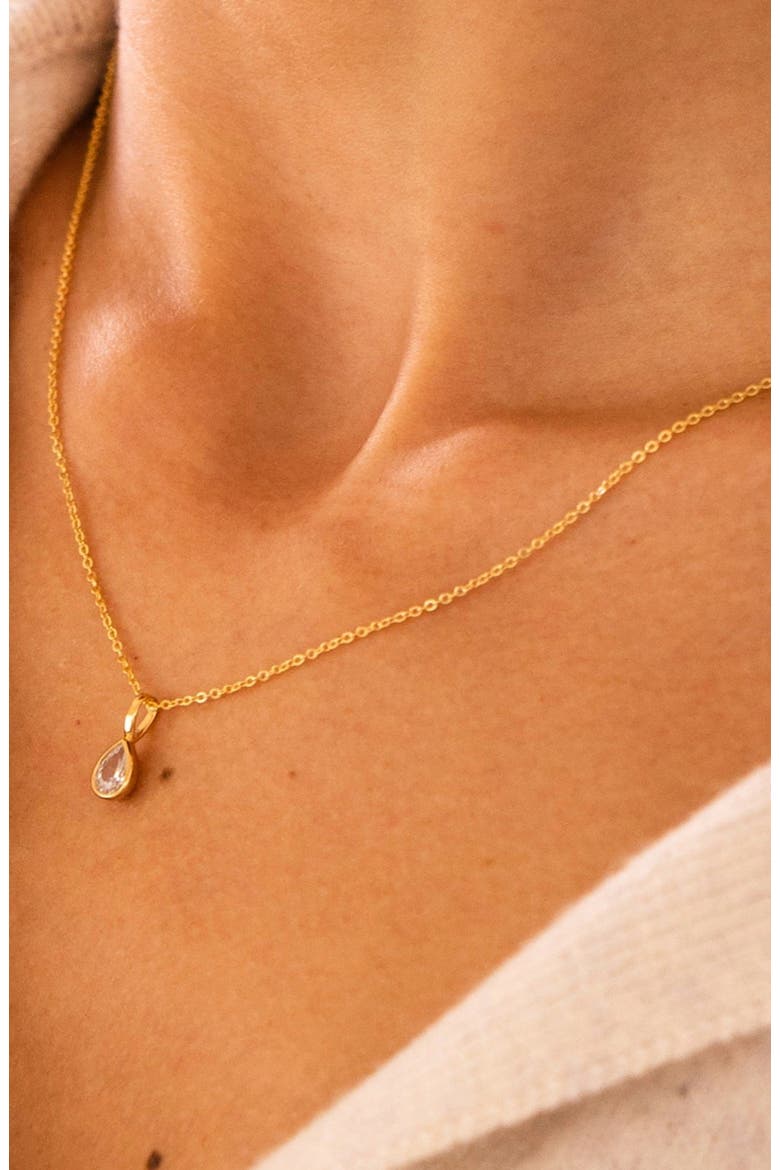 CZ Pear Charm Necklace, Alternate, color, Gold Vermeil