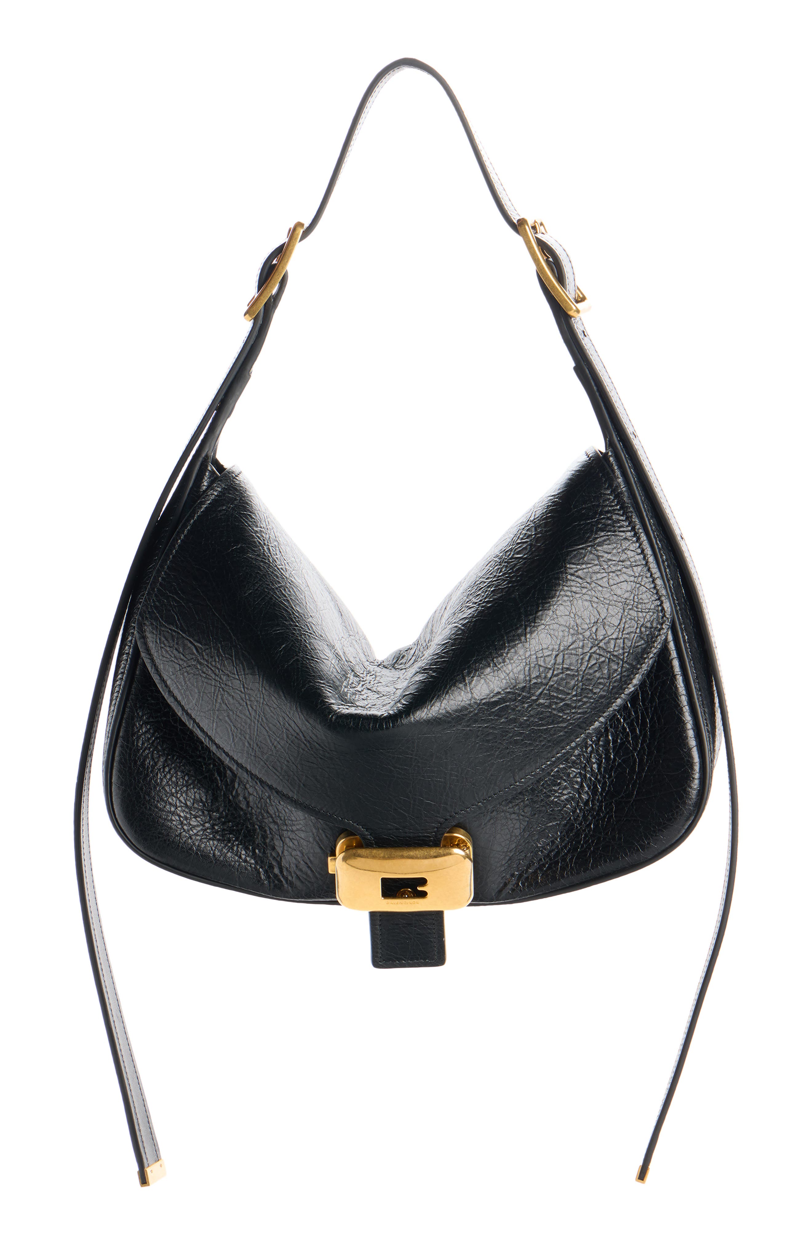 Balenciaga Medium Clicca Arena Leather Shoulder Bag, Main, color, 1000 Black