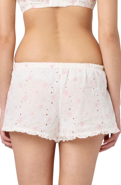 Florence By Mills Eyelet Tie Waist Organic Cotton Shorts In Jet Steam/pink