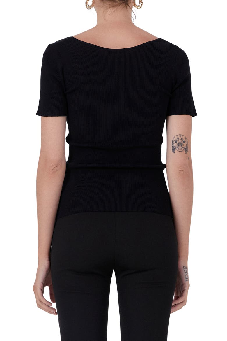 Short Sleeve Ribbed Sweater, Alternate, color, BLACK