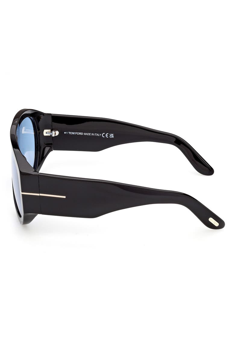TOM FORD Bronson 60mm Aviator Sunglasses, Alternate, color, Shiny Black / Blue