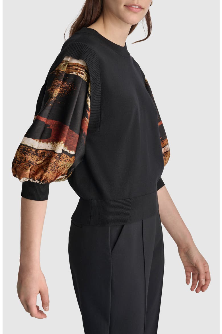 Print Sleeve Mixed Media Sweater, Alternate, color, BLACK/ PAINT STROKE
