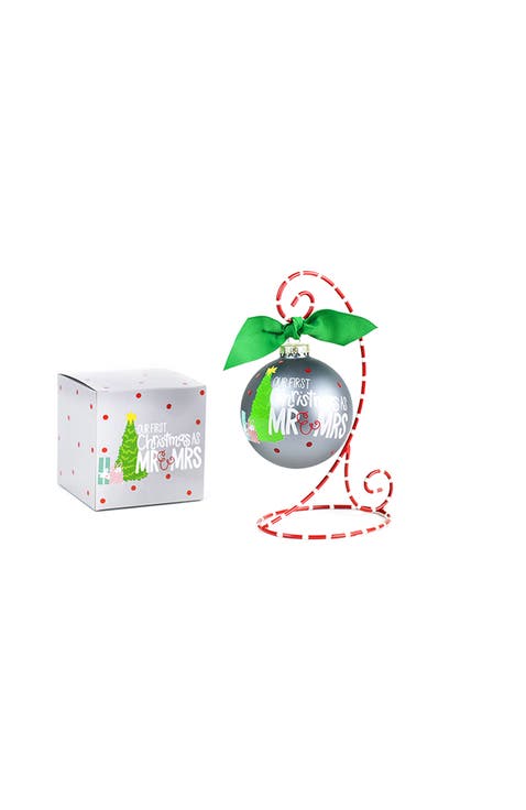 Our First Christmas As Mr. And Mrs. Glass Ornament with Red Stand