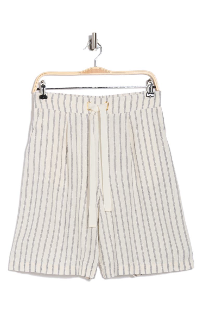 Ellen Tracy Drawstring Shorts, Alternate, color, Marshmallow Navy Stripe
