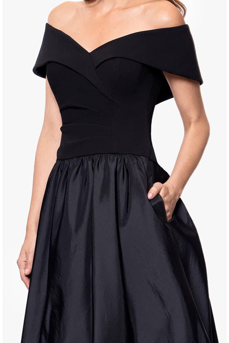 Mixed Media Bubble Hem Cocktail Midi Dress, Alternate, color, BLACK