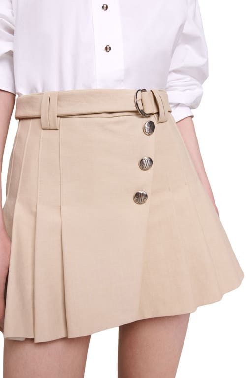 Maje Womens Naturels Jumita Button-embellished Pleated Cotton Mini Skirt In Beige