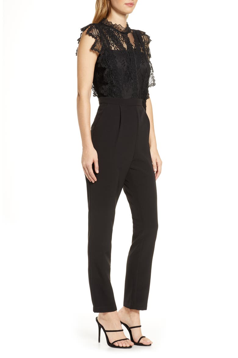 Madeline Lace Jumpsuit, Alternate, color, BLACK