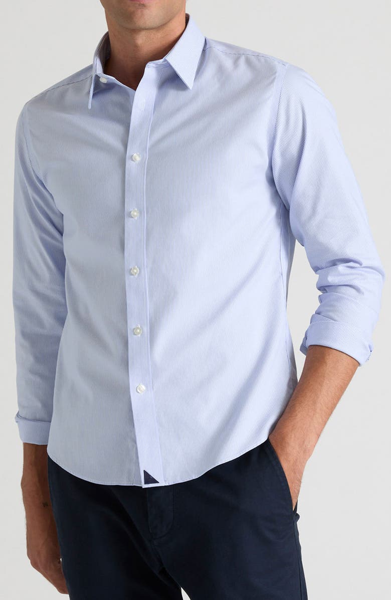 UNTUCKit Bordeaux Pinstripe Wrinkle Free Cotton Button-Up Shirt, Main, color, Blue