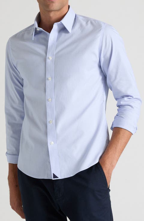 Bordeaux Pinstripe Wrinkle Free Cotton Button-Up Shirt