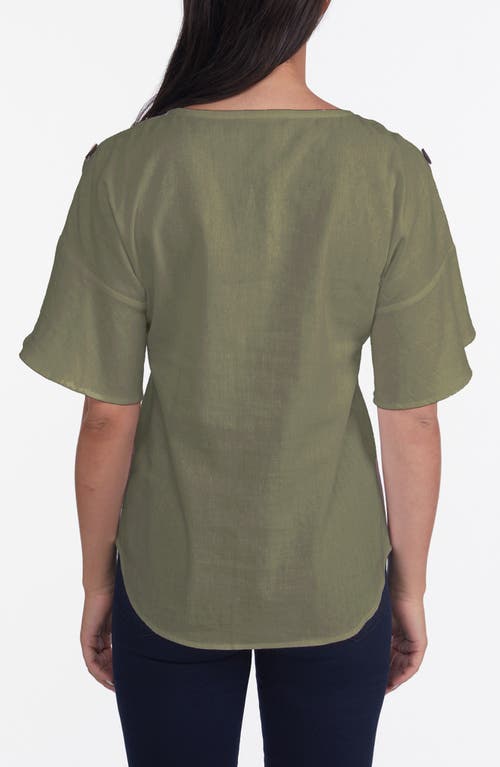 ELLEN TRACY ELLEN TRACY ROUND NECK BUTTON DETAIL LINEN BLEND TOP