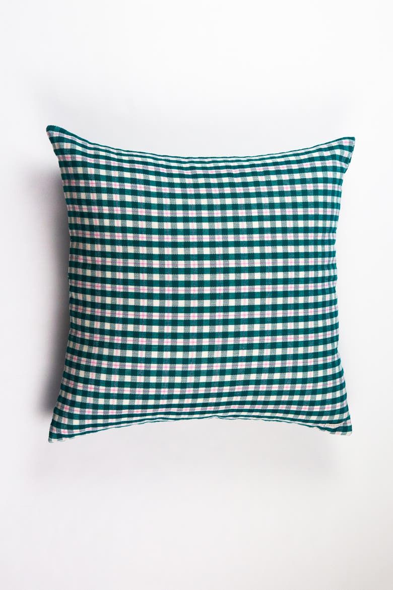 Handwoven Sofia Gingham Pillow, Alternate, color, Dark Teal Green