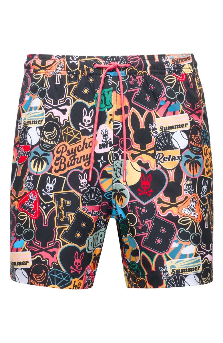 Psycho Bunny Marco Print Swim Trunks, Alternate, color,