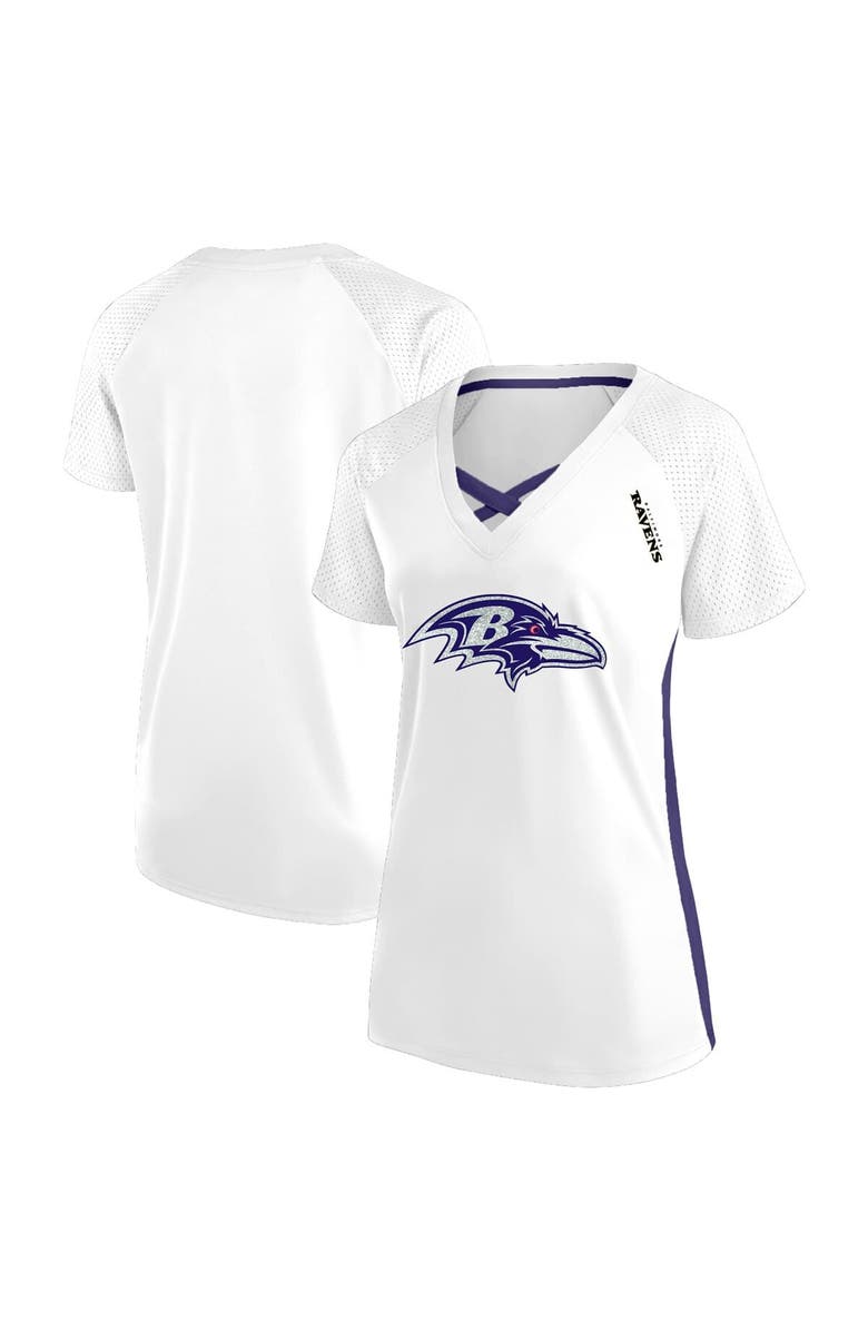 FANATICS Women's Fanatics  White Baltimore Ravens Plus Size Glitter Lace-Up V- Neck T-Shirt, Alternate, color, 