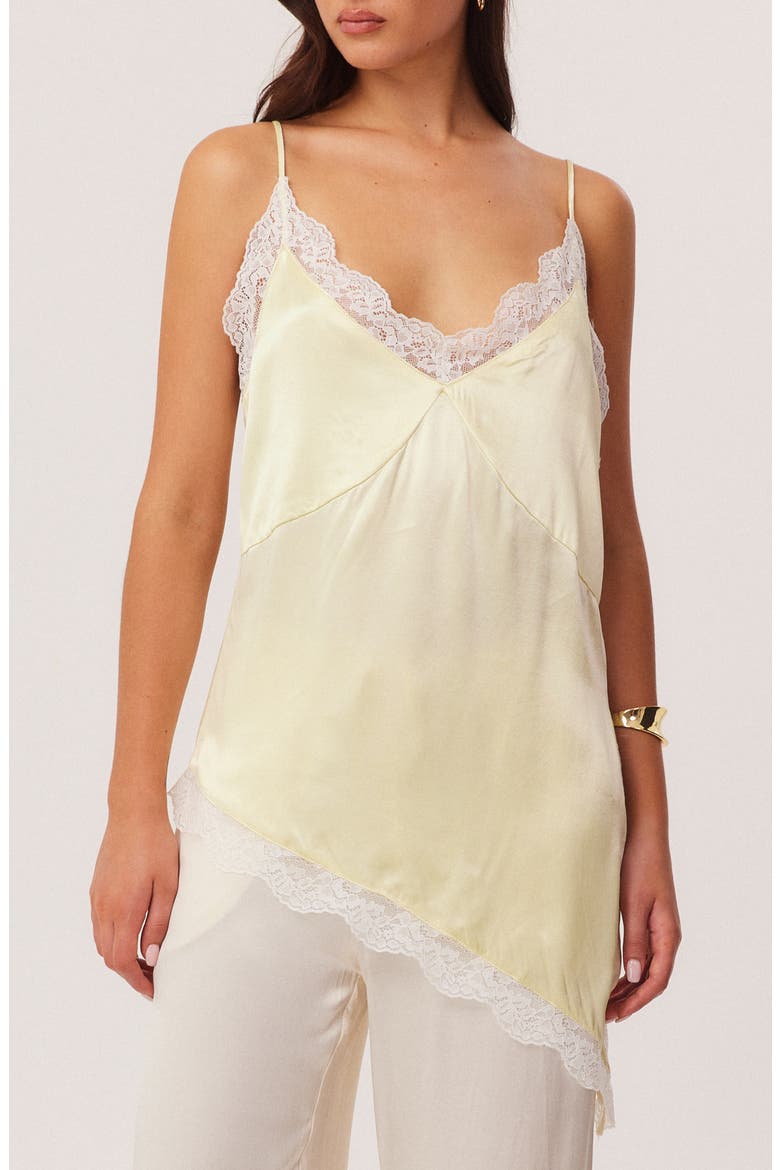 Toni Lace Trim Asymmetric Camisole, Main, color, SOUR LEMON
