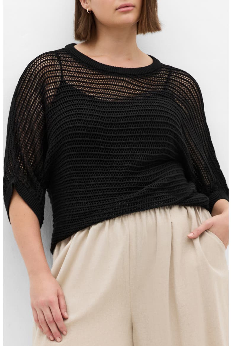 Resort Sheer Open Knit Top, Main, color, BLACK