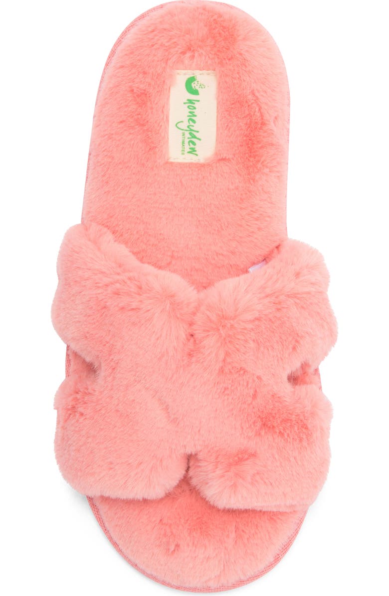 Honeydew H Band Plush Faux Fur Slipper, Alternate, color, Coral
