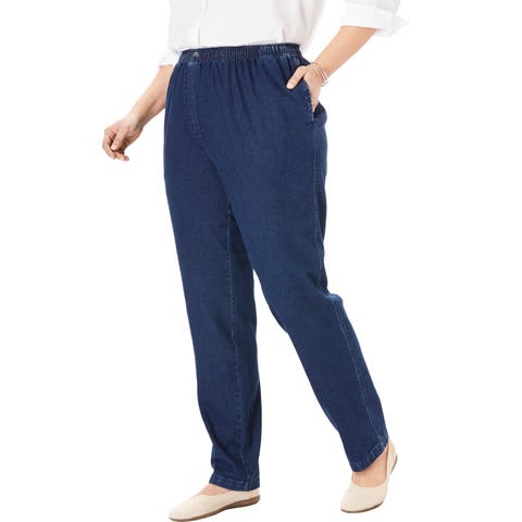 7 Day Straight Leg Elastic Waist Cotton Denim Pant (plus)