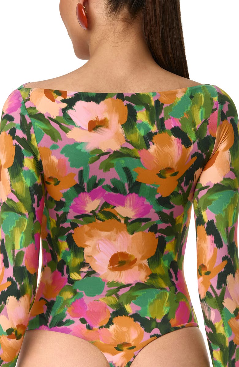 Naked Wardrobe Naked Floral Long Sleeve Bodysuit, Alternate, color, Secret Garden