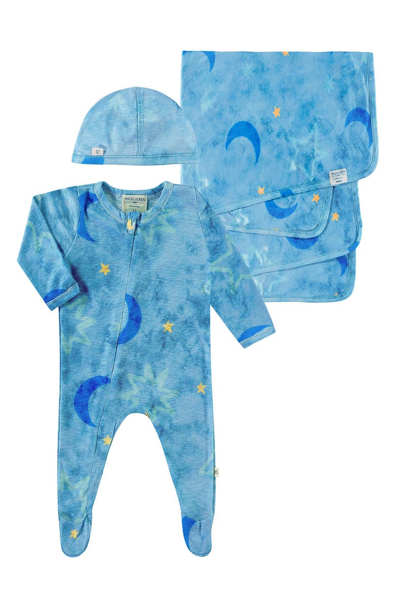 PAIGELAUREN Welcome Home Slub Footie, Hat & Blanket Set, Main, color, 