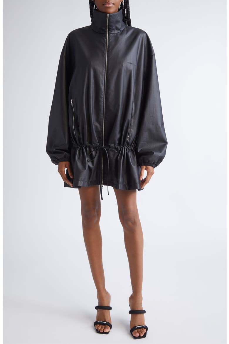 Drop Waist Leather Jacket, Main, color, BLACK