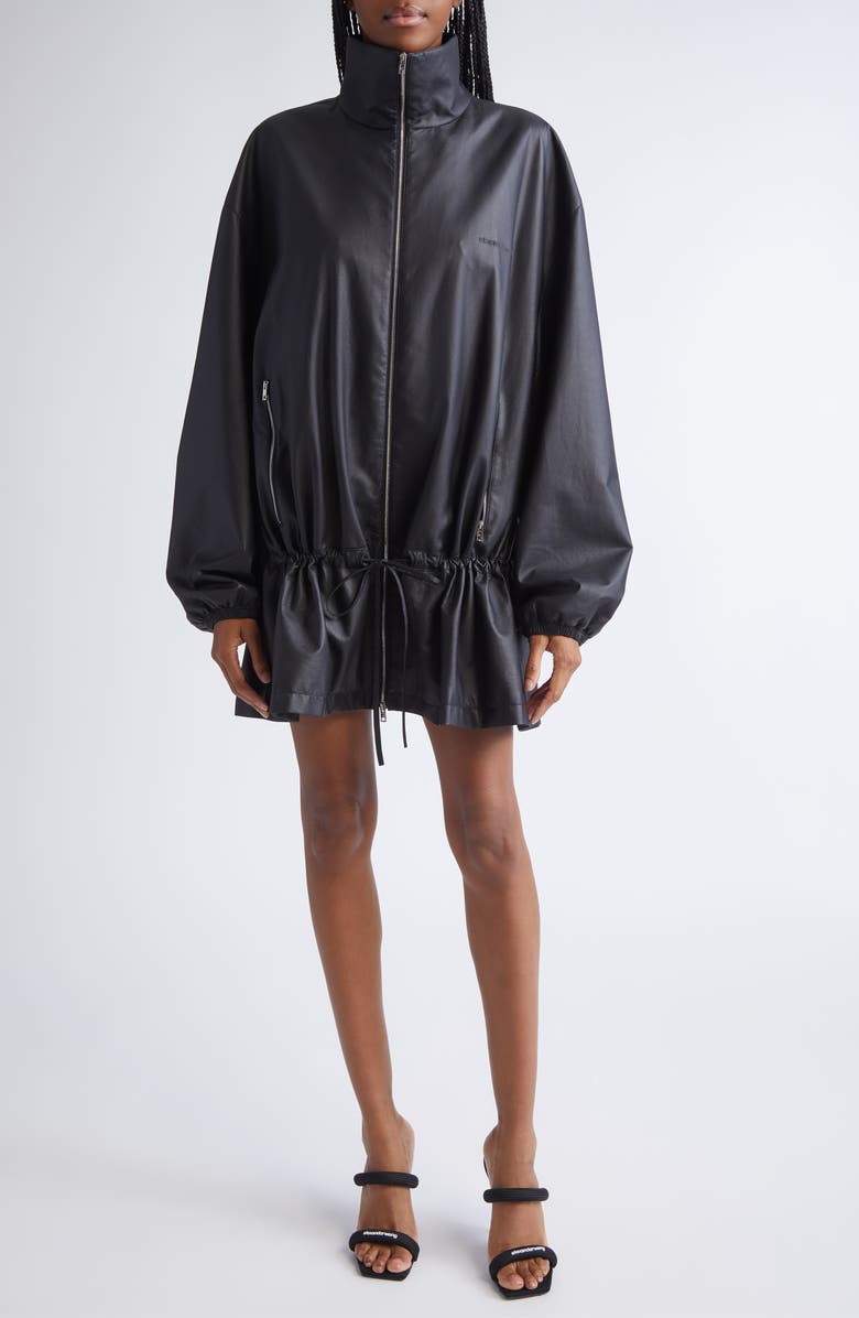 Alexander Wang Drop Waist Leather Jacket, Main, color, Black