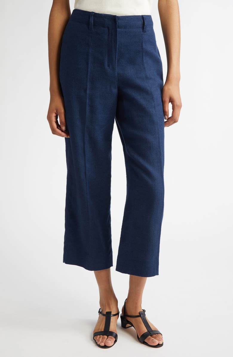 Max Mara Marco Stretch Linen & Cotton Crop Pants, Main, color, Navy