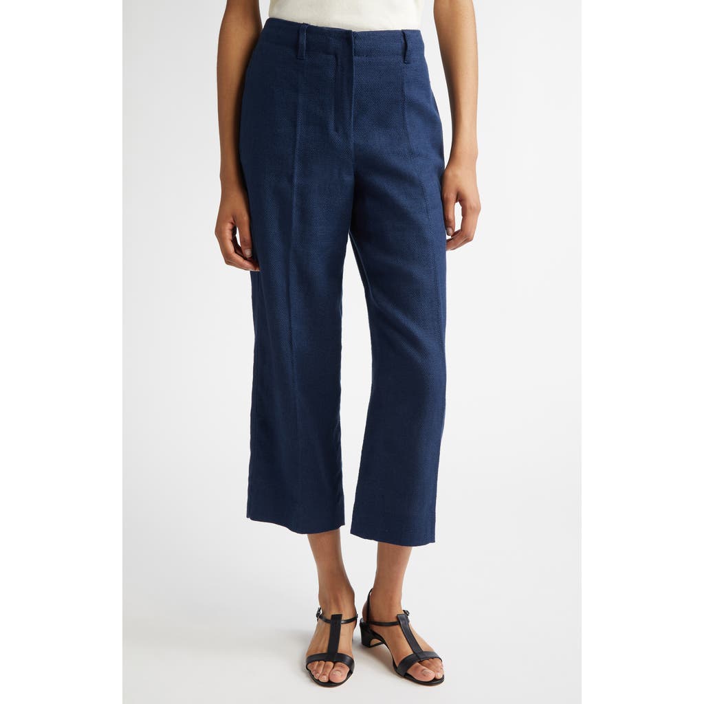 Max Mara Marco Stretch Linen & Cotton Crop Pants In Navy