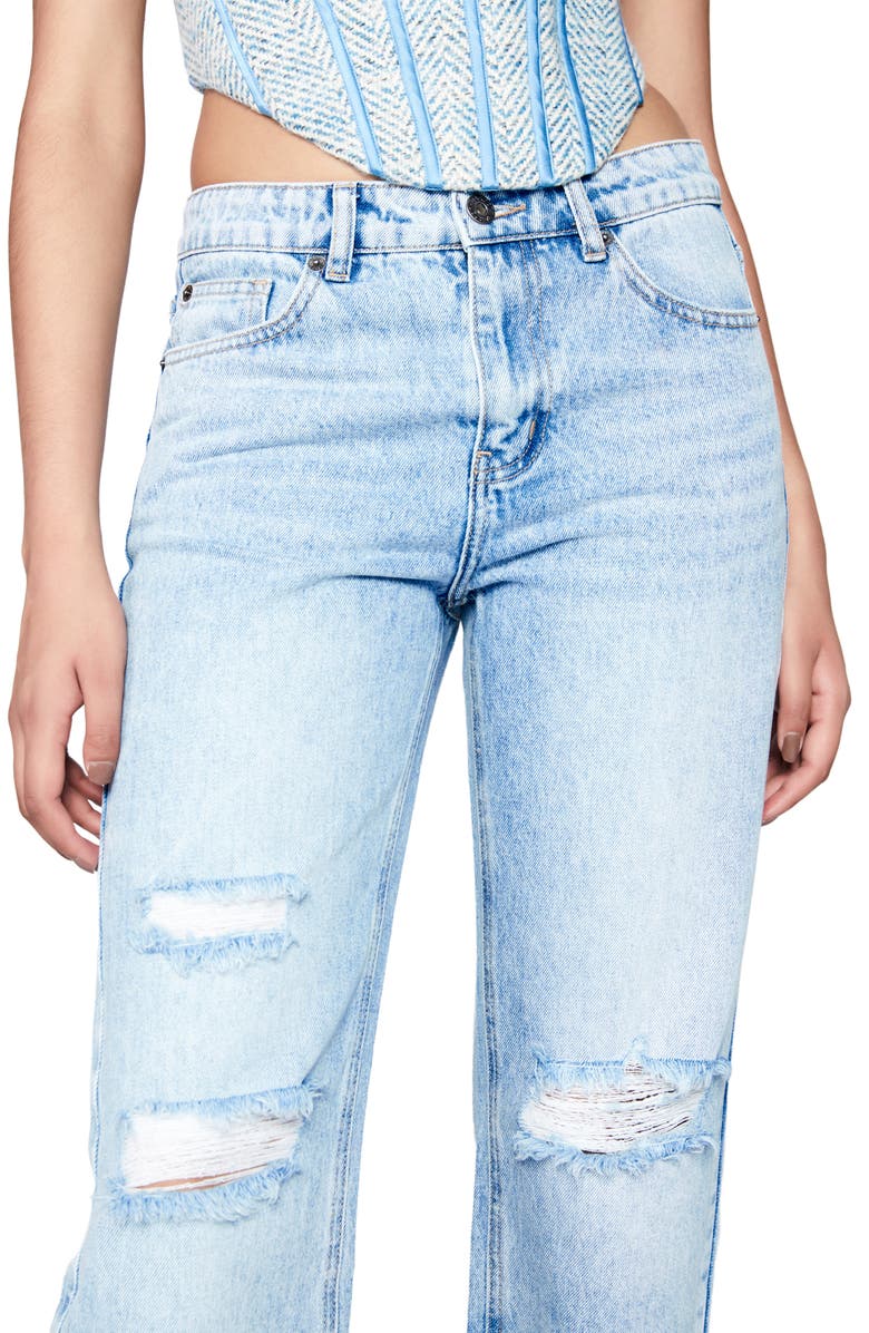 Bardot Esther Ripped Raw Hem Crop Straight Leg Jeans, Alternate, color, Indigo