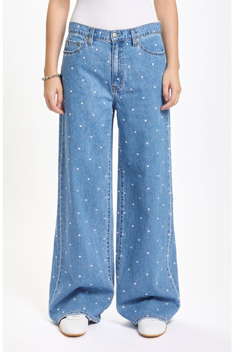 The Wanderer Polka Dot High Waist Wide Leg Jeans, Main, color, FULL CIRCLE