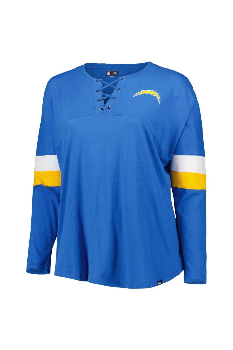 Women's New Era Powder Blue Los Angeles Chargers Plus Size Athletic Varsity Lace-Up V-Neck Long Sleeve T-Shirt, Alternate, color, Powder Blue