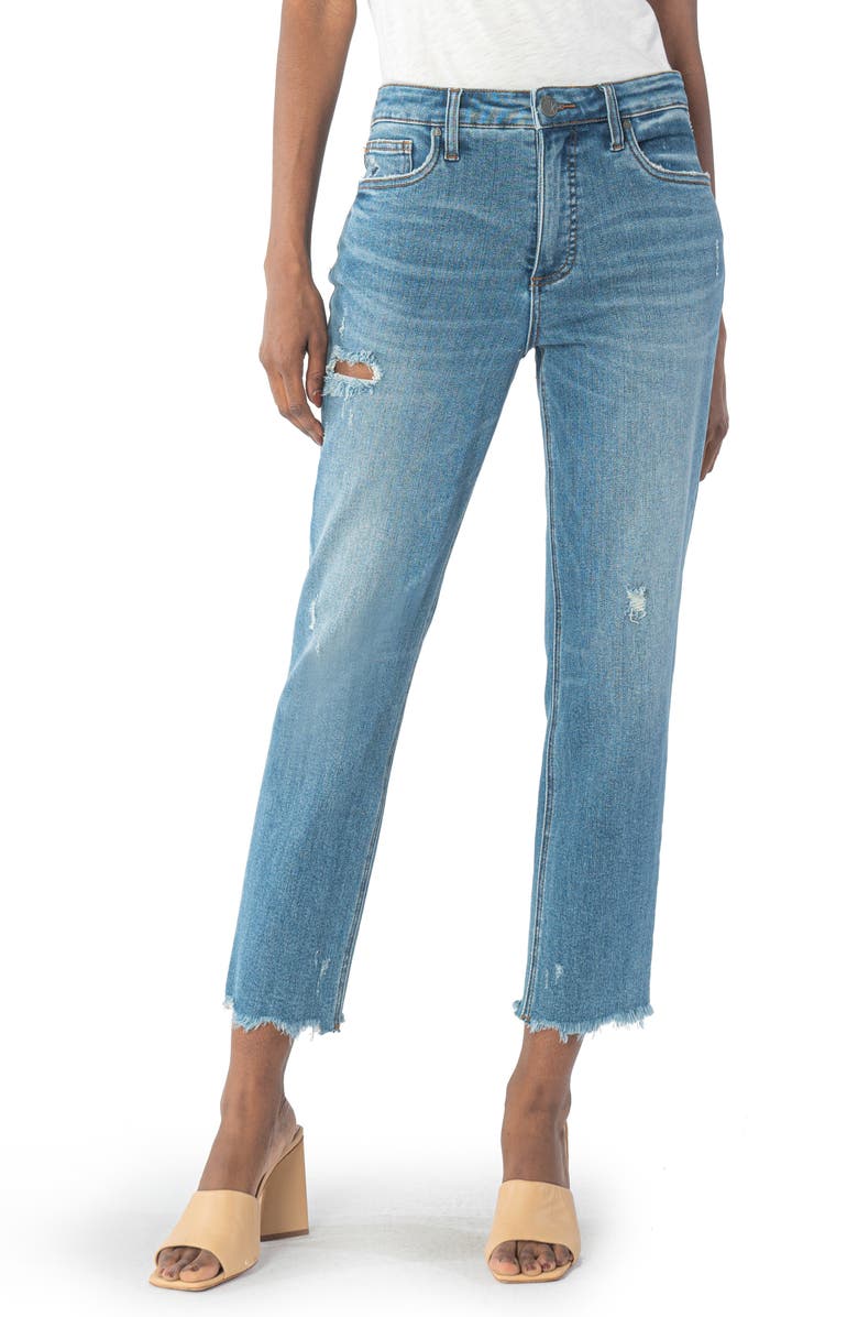 KUT from the Kloth Rachel Fab Ab Fray Hem High Waist Mom Jeans, Main, color, 