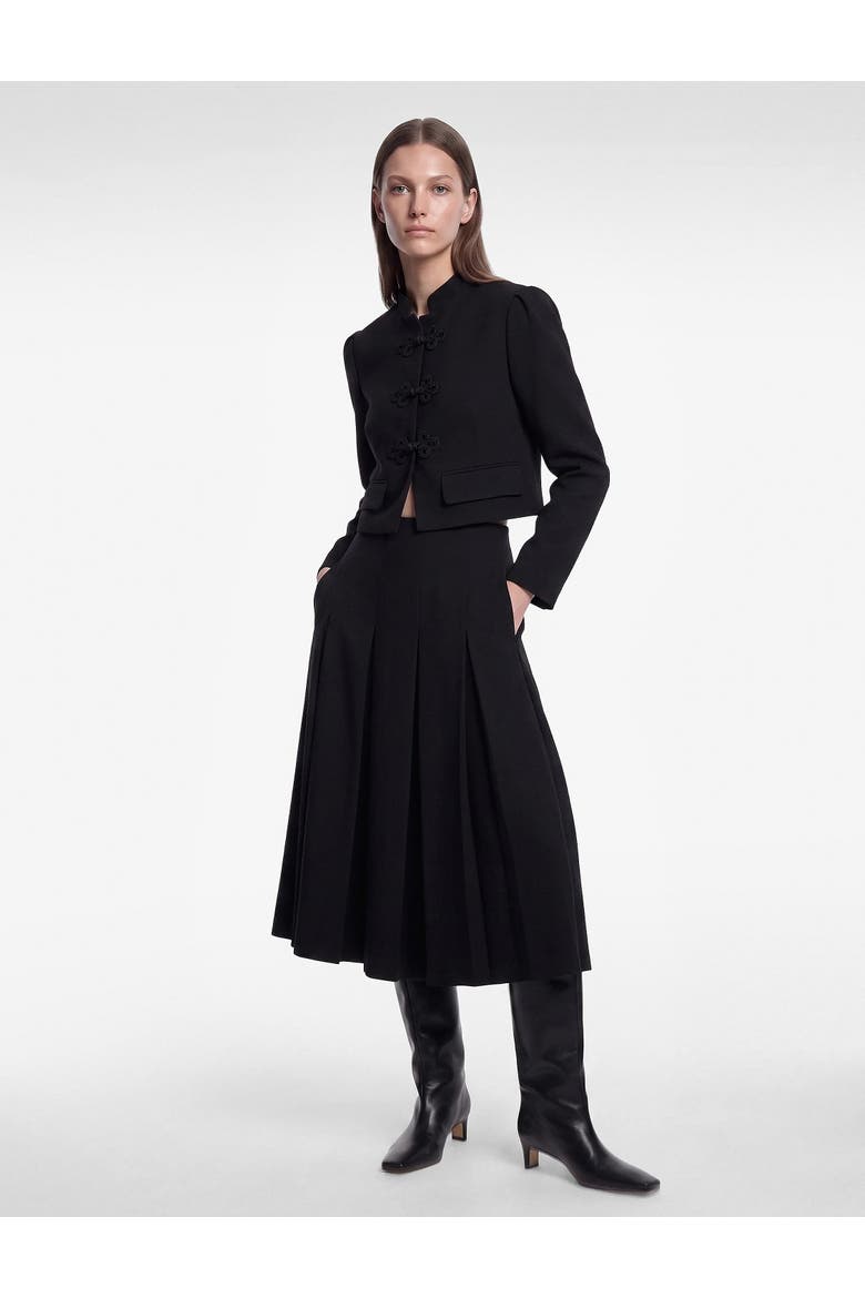 Mandarin Collar Long Sleeve Crop Napoleon Jacket, Alternate, color, BLACK