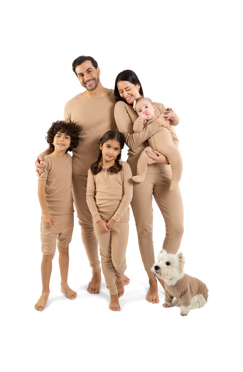 Leveret Footed Solid Cotton Matching Family Pajamas, Alternate, color, Beige