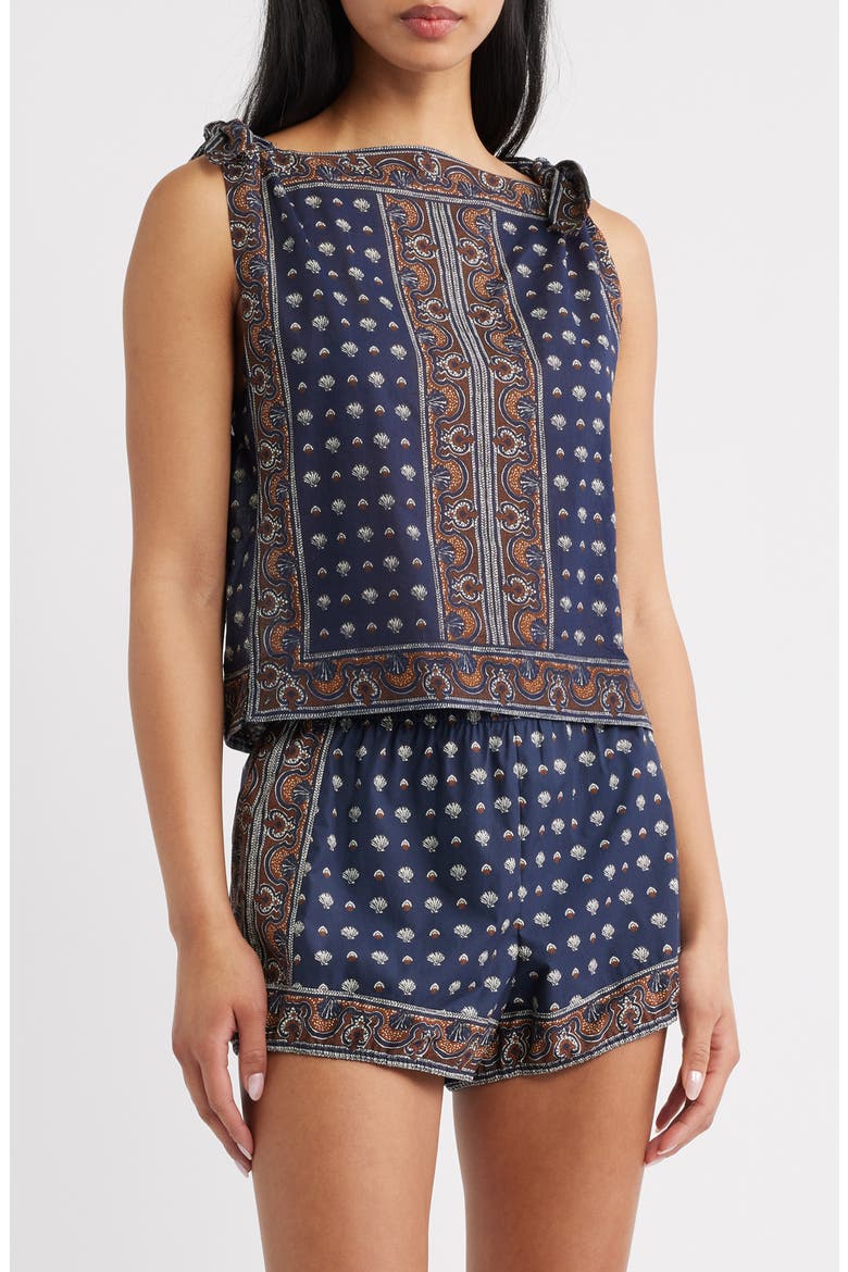 Amalia Print Tie Shoulder Sleeveless Top, Main, color, BLEU FOULARD DE LA MER