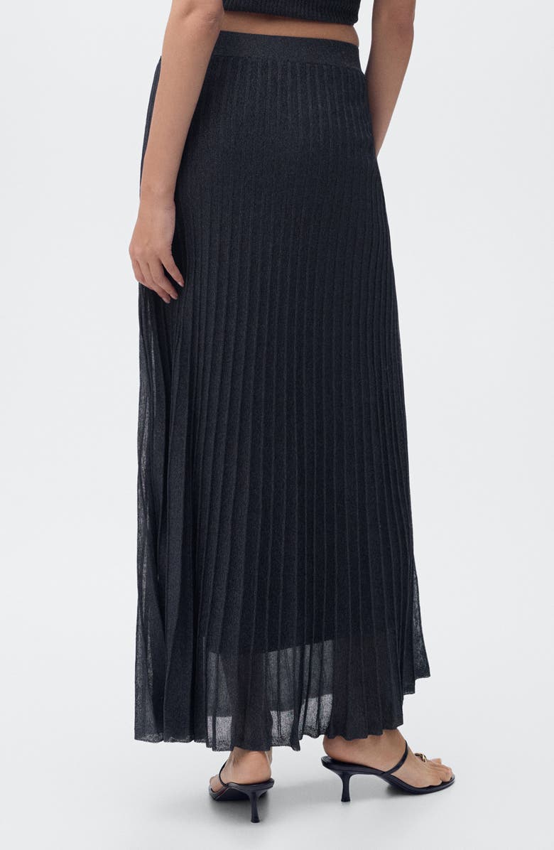 MANGO Metallic Knit Pleated Skirt, Alternate, color, Navy