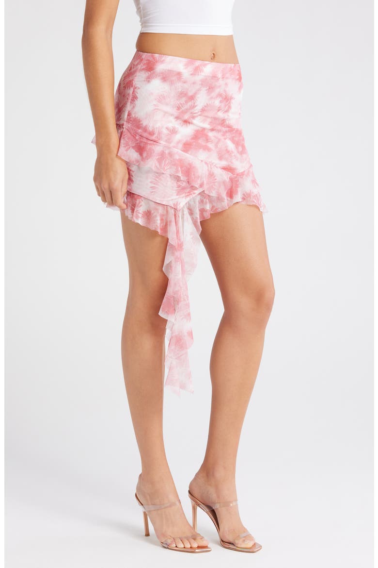 Floral Spiral Frill Mesh Miniskirt, Alternate, color, PINK FLORAL