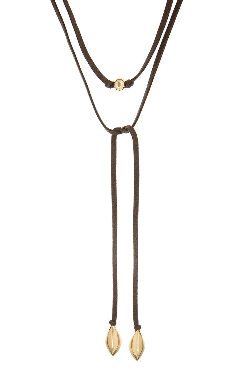 MARLYN SCHIFF Hannah Suede Necklace, Alternate, color, Gold/ Brown