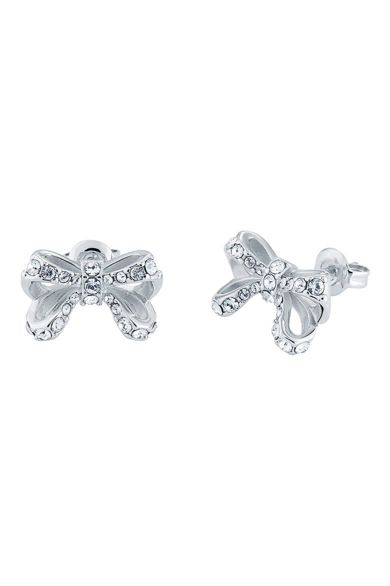 Callayy Crystal Petite Bow Stud Earrings, Alternate, color, SILVER TONE
